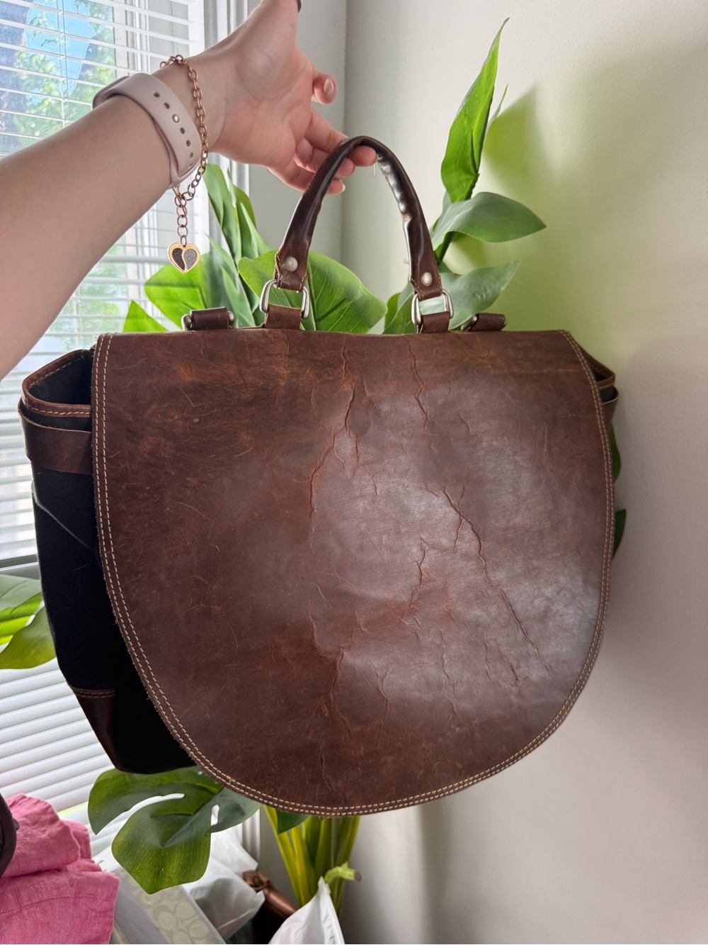Classic Brown Leather Round-Front Satchel